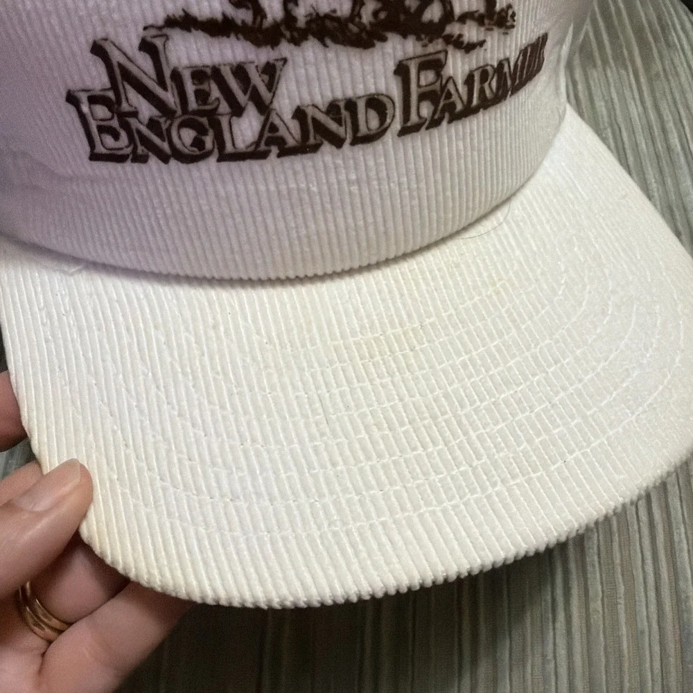 Vintage White Corduroy Hat New England Farmers New Never Worn Horse Plowing